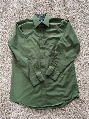 Stafford Olive Green Long-Sleeve Dress Shirt